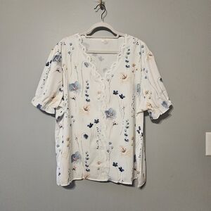 Amazon Floral Lace Blouse - Cream and Blue